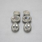 Beaded Bazeled Crystal Cabochon Clip-On Earrings in silver