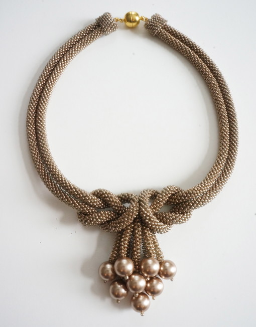 Beige Love Knot Necklace with matching Swarovski Pearls