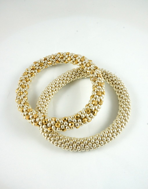 Gold:Silver faceted design and All Silver design Hand Crochet Roll On Bracelets