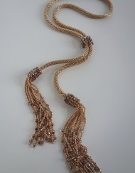 Rose Gold Crochet Tassel Lariat With Adjustable Connecting Slider