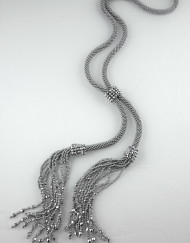 Silver Crochet Tassel Lariat With Adjustable Connecting Slider
